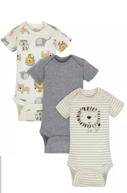 NEW GERBER  BABY BOY Organic Cotton Size Preemie Bodysuits Variety 3-Pack
