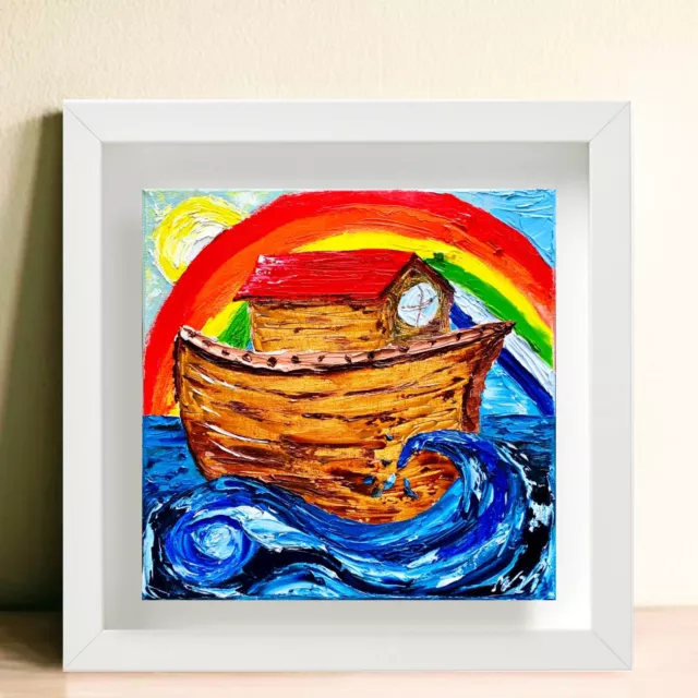 Noah's Ark Art Noah's Adventures ORIGINAL Painting Impasto Oil Art Canvas 12”