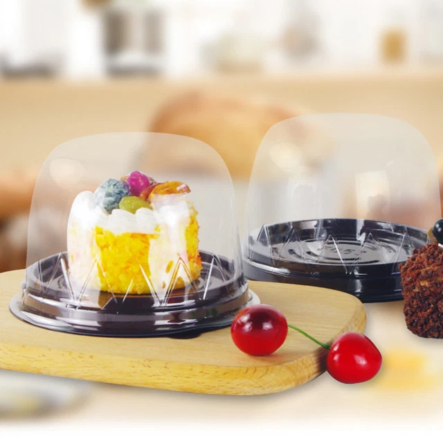 50 pz Mooncake Box confezione rotonda supporto mini cupcake trasparente nero