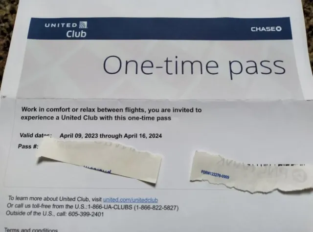 Two (2) United Airlines Club  One-Time Pass, EXP 04/16/24 - free E-delivery