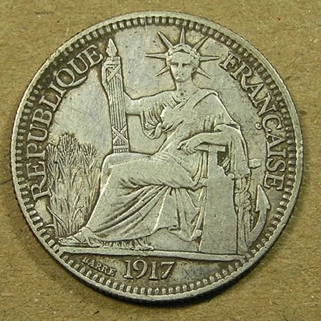 French Indo-China 10 Cents .835 Silver Coin 1917-A, KM-9, 2.7 grams