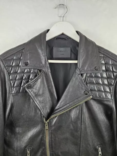 AllSaints Mens Black Conroy Leather Biker Jacket Size Large L 2