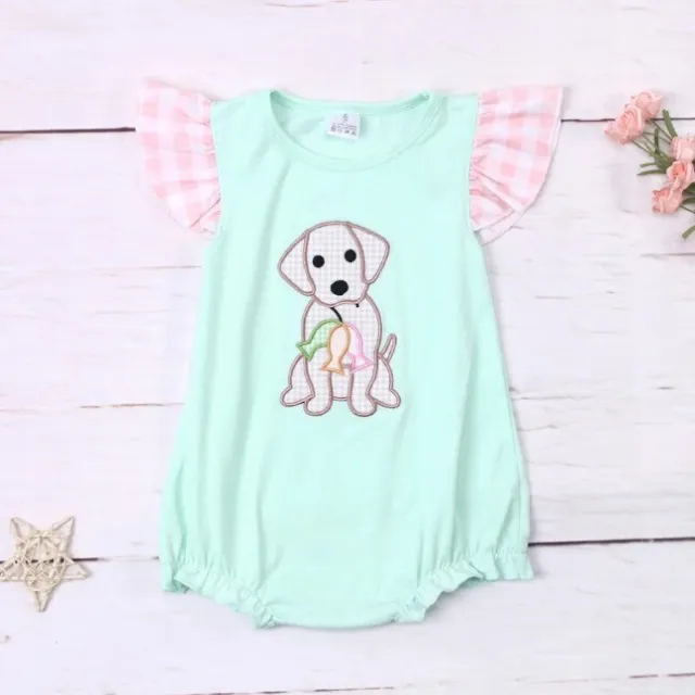 Boutique Labrador Puppy Dog Fishing Baby Girls Sleeveless Romper Jumpsuit