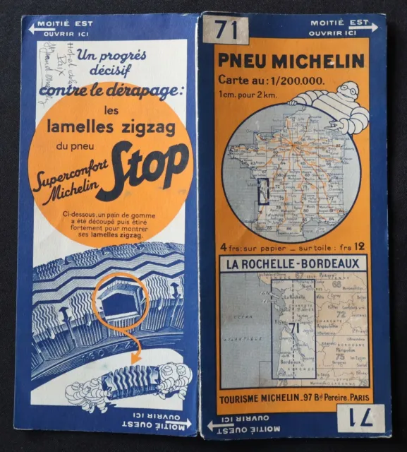 Carte 1934 MICHELIN 71 LA ROCHELLE BORDEAUX Guide Bibendum pneu tyre map