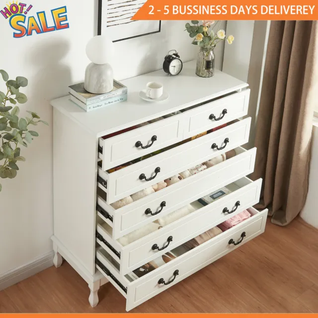 6 Drawer Dresser Tall Chest or Drawers Wood Storage Cabinet for Bedroom White