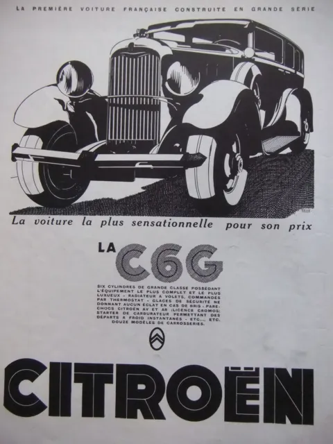 Publicité De Presse 1931 Citroën La C6G Six Cylindres - Advertising