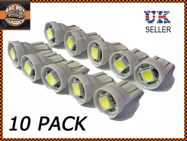 Classic Car White LED 501 T10 W5W Sidelight Interior Bulbs x10