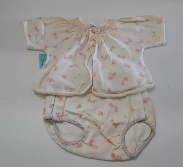 Infant /Baby Girl Carters 2 Piece Short Set White & Pink Stains Vintage ⬇️ Y
