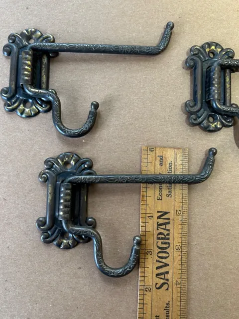 Victorian 3x Eastlake Swing Arm/Folding WALL HOOKS vtg cast iron steel vtg fancy 3