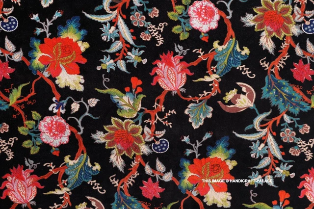 Tissu Velours Jacquard Fleuri - 1 Mètre, Largeur 46-59", Motif Rose Multicolore