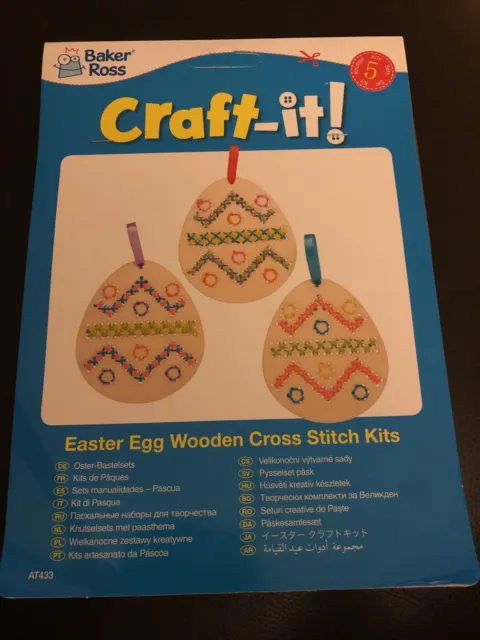 BNIP NEW ‘Baker Ross’ Easter Egg Craft It! Easter Egg Wooden Cross Stitch Kit X5