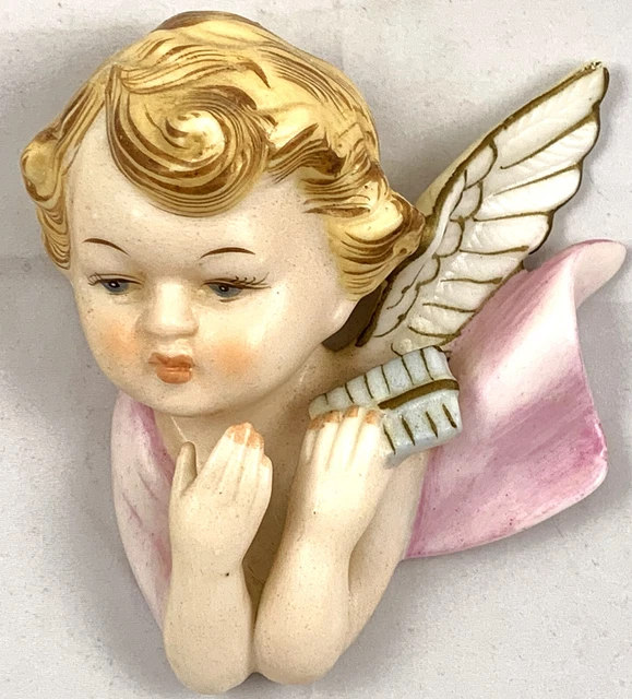 VINTAGE NAPCO BISQUE Porcelain Angel Cherub With Pan Flute 10.00