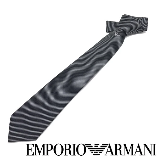 Emporio Armani Tie Brand Silk Stripe Black Width Of The Tip 7.5cm a609