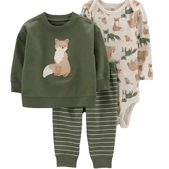 Carter's Just One You Baby Boys Size 3M Green Wild Animal Theme Outfit Set (3PC)