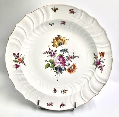 MEISSEN XIX° MEISSEN SAXE SUPERBE PLAT DÉCOR DE FEUILLAGES OR BLEU épées croisés 
