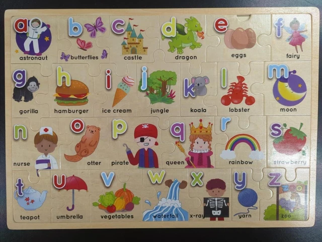 WOODEN ALPHABET ABC Puzzle Kids 17x12 Matching Uppercase & Lowercase