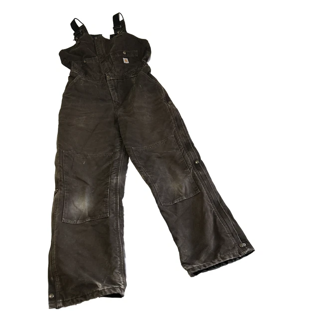 Carhartt Bib Overalls youth M 10/12  Short Brown Double Knee distressed