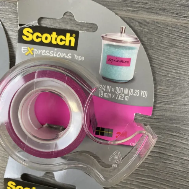 Lot Of 4-Scotch 3m Expressions Magic Tape w/Dispenser 3/4" x 300"Turquoise/Pink 2