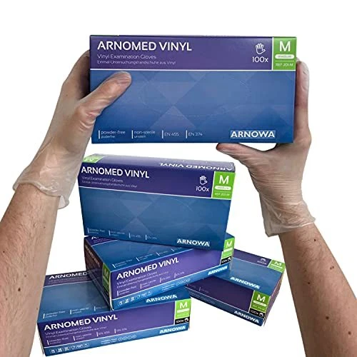Gants jetables ARNOMED en vinyle M, non poudrés, 100 pièces/boîte, gants jetable