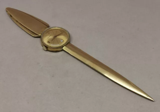 Vtg 1960s Jaguar Swiss Made Date Watch Combination 22.5cm Brass Letter Opener 3