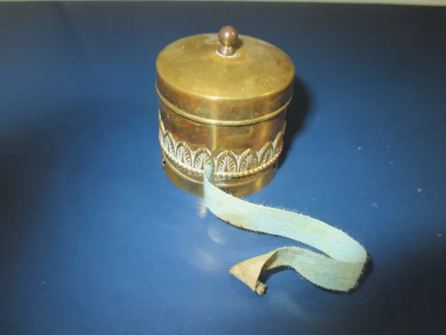 RaRe Brass combo THIMBLE HOLDER wind-up TAPE MEASURE; ANTIQUE 19th Century