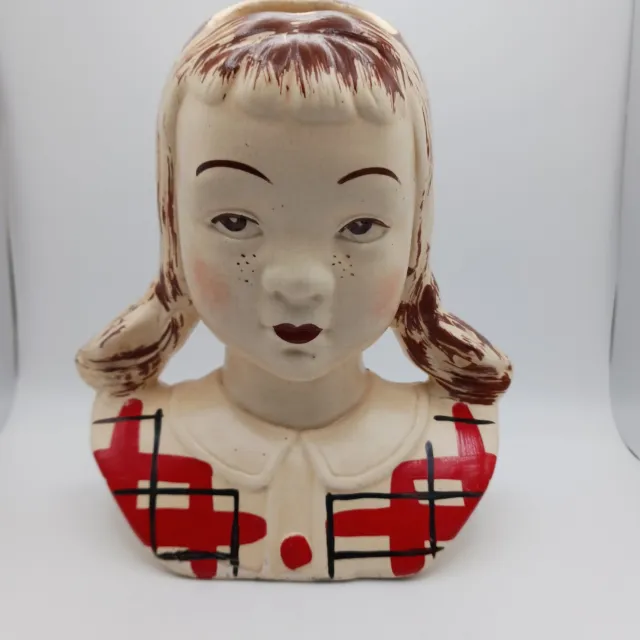1950s Stanford Art Pottery Jean Wall Pocket Head Vase Girl Planter Miss Ribbons