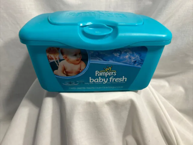 Pampers Baby Fresh Wipes Dispenser Empty Pop Up Container Blue Green