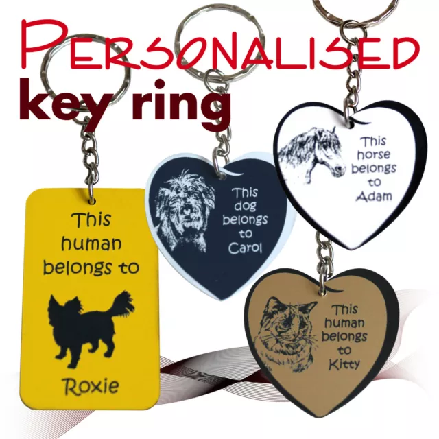 Personalised Keyring * This human dog horse cat belongs to... *LAMINAT* love dog