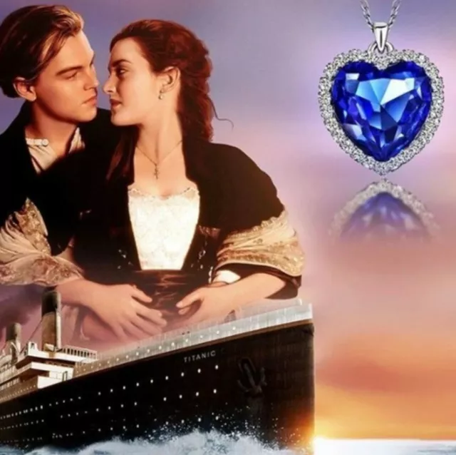 Collana Titanic Rose Cuore Dell'Oceano Cristallo Ciondolo Jack + Sacchetto Blu