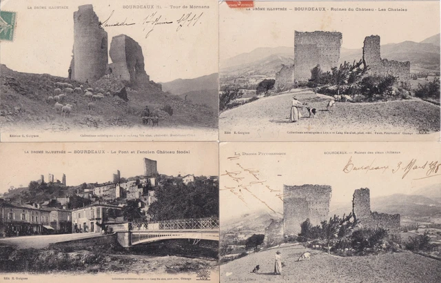 Lot de 4 cartes postales anciennes postcards BOURDEAUX DRÔME 2