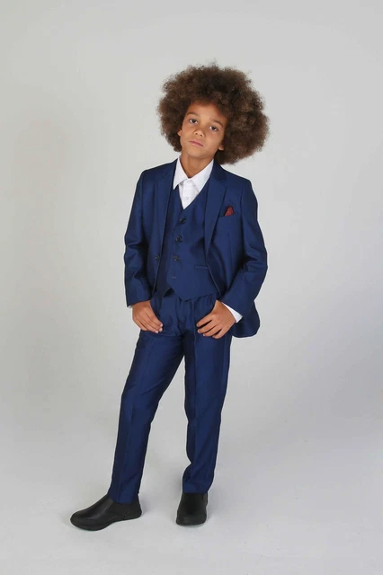 Abito blu 3 pezzi premium bambini bambini pagina matrimonio abito ragazzo età 1-14