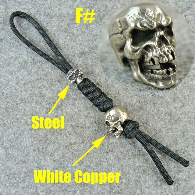 Handmade Brass Skull Lanyard Bead Knife Lanyard Paracord Beads Keychains Pendant