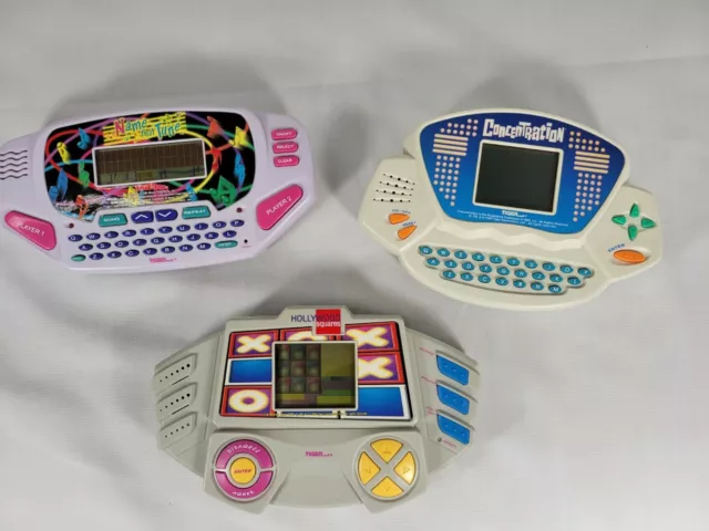 3 Tiger Electronic Handheld Games lot-Concentration, Name Tune, Hollywood square