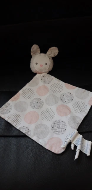 Doudou plat lapin gris blanc rose cercles OBAIBI