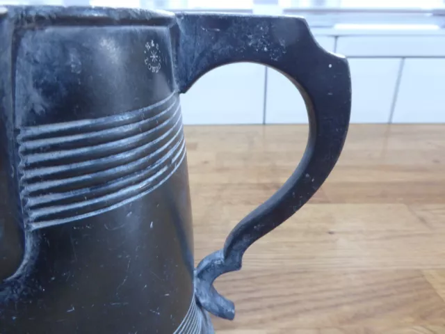 Antique Pewter Quart Measuring Jug Tankard With Pouring Spout 2