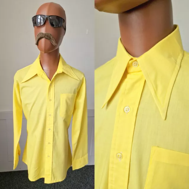 Camicia Vintage Anni '70 Collare Pugnale | Grande | Giallo PoliCotone Disco Mod ZE60