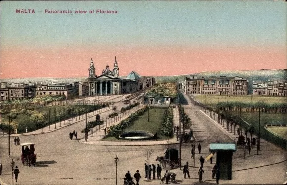 Ak Floriana Malta, Panoramablick auf die Stadt, St. Publius Kirche - 3851362