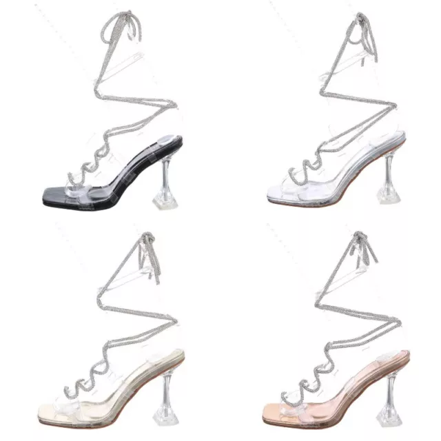 Scarpe da cerimonia sandali eleganti donna tacco alto alla schiava strass sexy