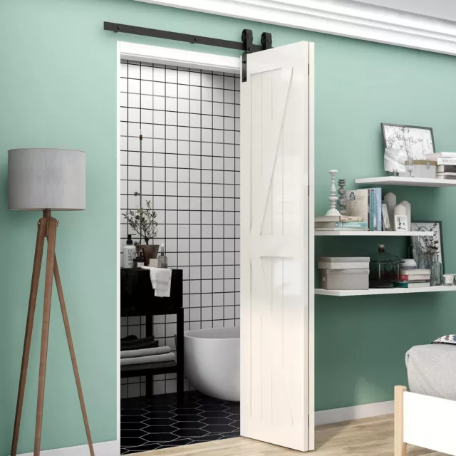 Top Mount Roller Bifold Sliding Barn Door Hardware Kit Black Flat Track Modern