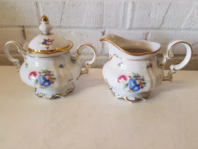 Vintage Hutschenreuter Mayfair Bavaria Porcelain 2 Piece Sugar Jar & Creamer Set