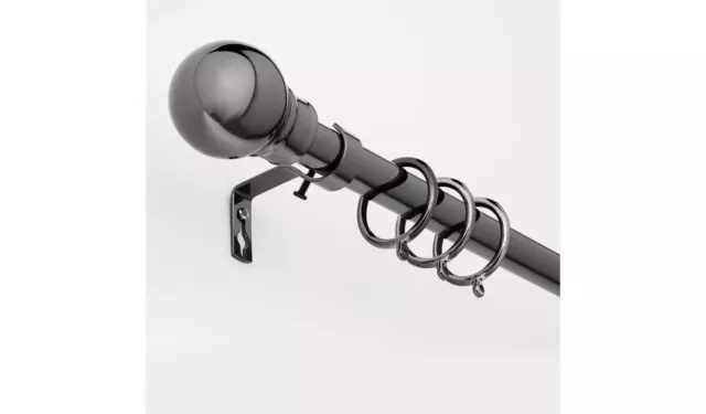 Home Extendable Metal Ball Curtain Pole With Curtain Rings - Black Nickel 2