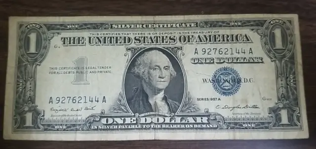 1957A One Dollar Silver Certificate Paper Note, Well Circulated