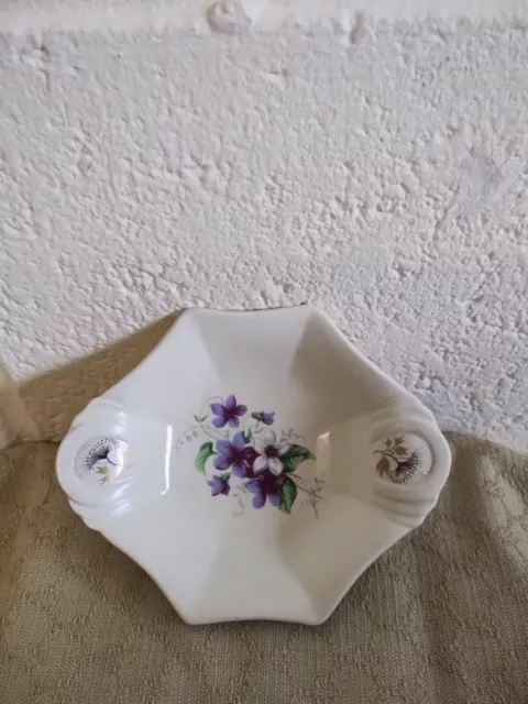 Vintage Axe Vale Pottery Devon floral (Violets) pin trinket dish c1970-80s VGC