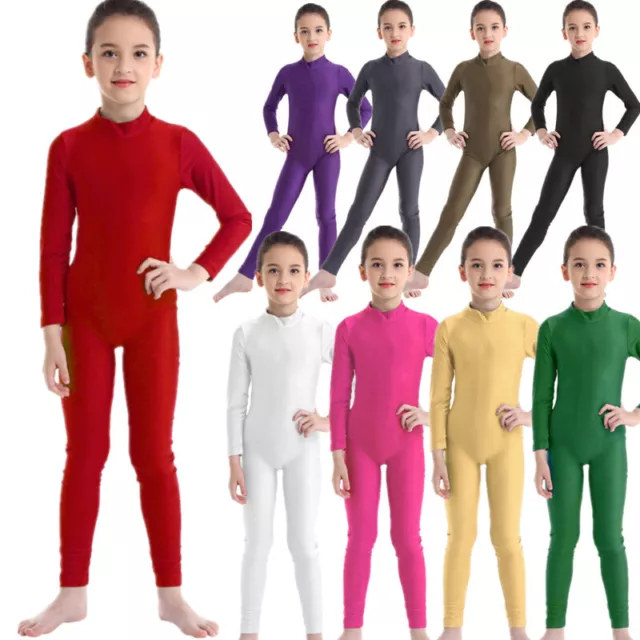 Kids Girls Long Sleeve Full Body Ballet Dance Unitard Gymnastic Leotard Costume