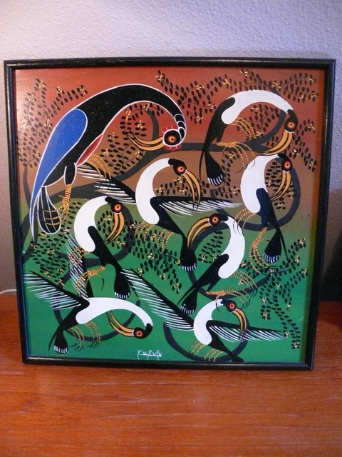Vintage Tinga Tinga Tanzania East Africa Art Signed Yusufu Tingatinga 8 Birds