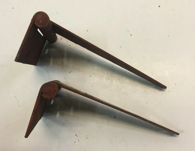 2 Vintage 10'' Farm Barn Door Gate Hand Forged Strap Hinges Great Red Patina 4