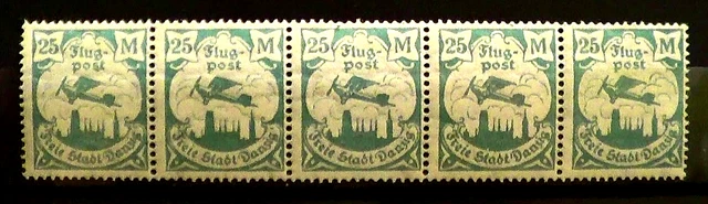 Briefmarken >5er Reihe >Danzig >Flugpost >25.M >ungestempelte-Postfrische Marken