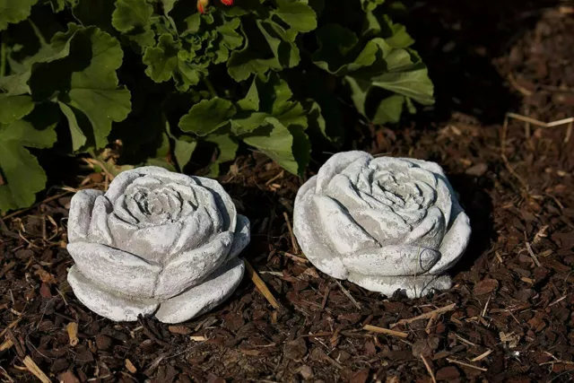 2X Piedra Flores Resistente Heladas Deco Jardín Hormigón Escultura Rosa Flor