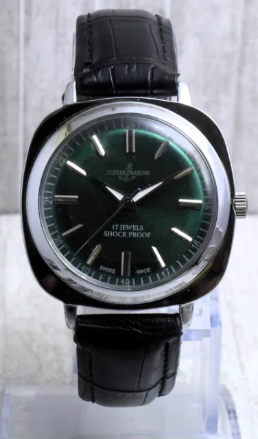 #Luxury U/N GREEN-Dial 17 Jewels SS  Men's Hand Winding Wrist Watch Swiss Made.