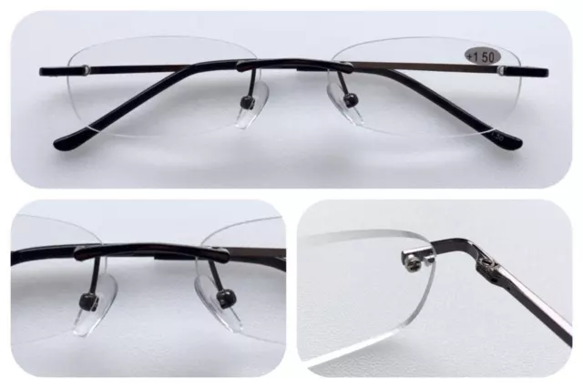 L283 Men's Gun Metal Lightweight Rimless Reading Glasses/Spring Hinges Designed